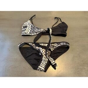 NEW black white front tie   L  SPACE two piece swimsuit bikini   size small